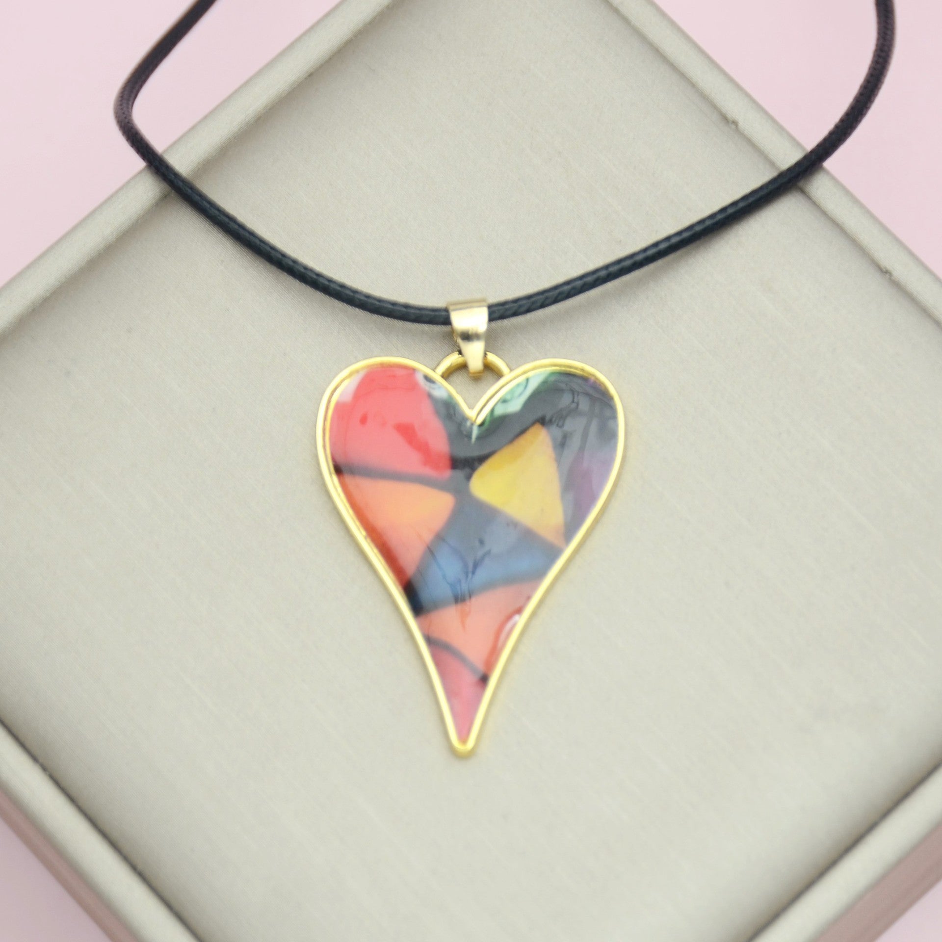 Colored Loving Heart Gold Pendant Necklace