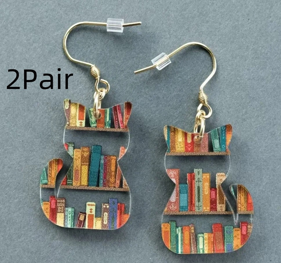 Classic Water Drop Stitching Bookshelf Acrylic Teacher Earrings