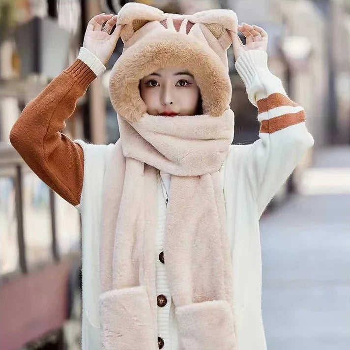 Kawaii Cat Winter Hat, Scarf, & Gloves Combo