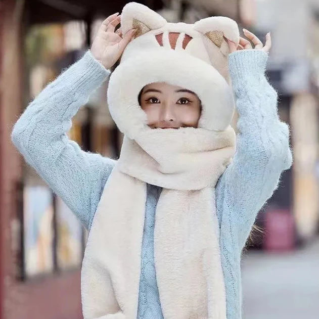 Kawaii Cat Winter Hat, Scarf, & Gloves Combo