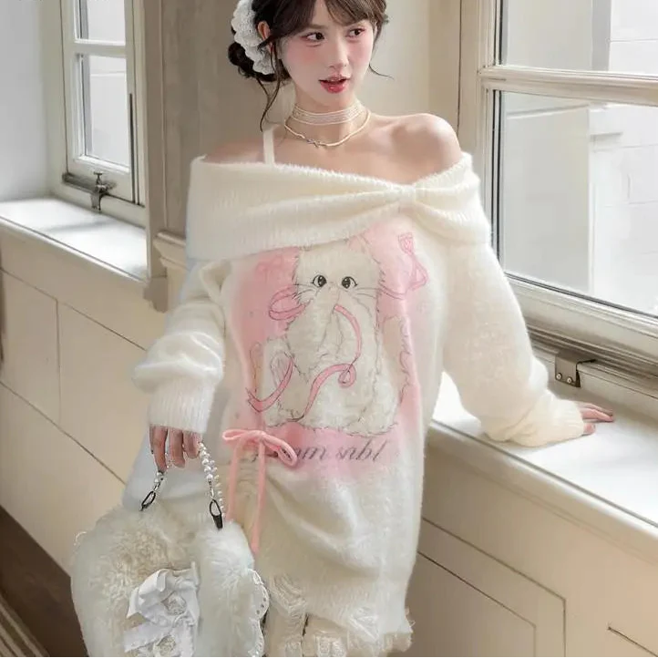 Pretty Kitty Off Shoulder Sweater