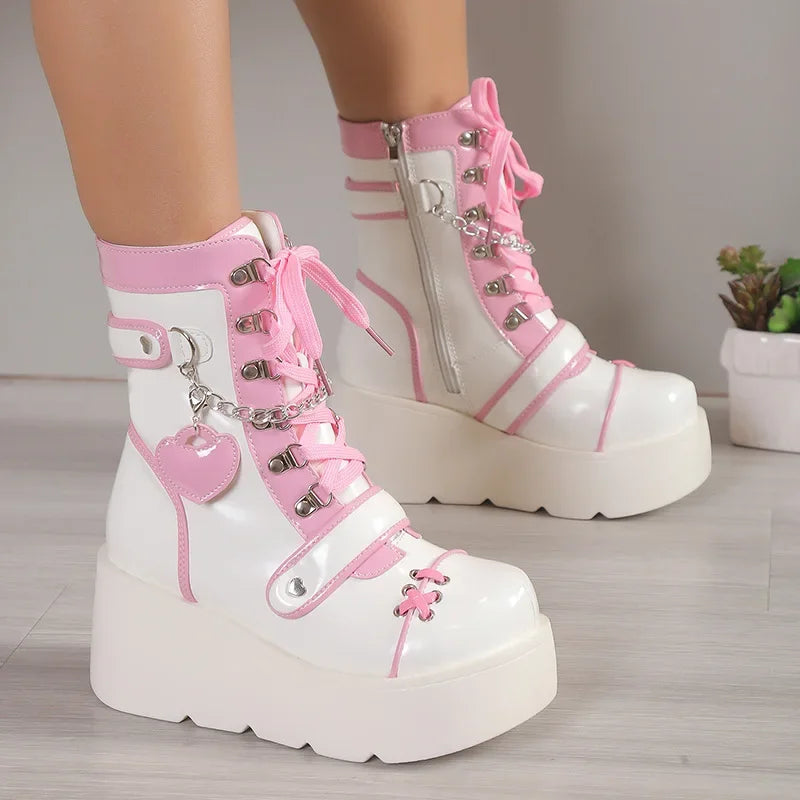 Kawaii White & Pink Platform Boots