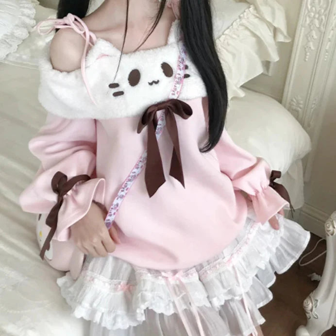 Kawaii Neko Off-Shoulder Shirt