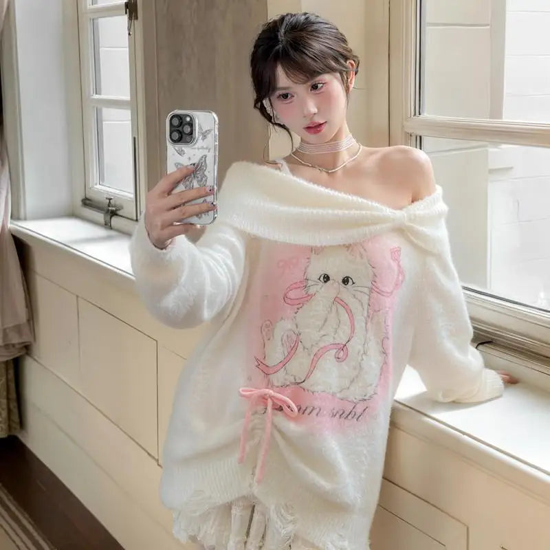 Pretty Kitty Off Shoulder Sweater