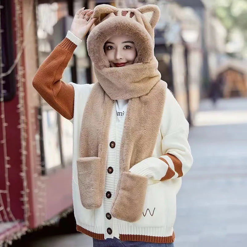 Kawaii Cat Winter Hat, Scarf, & Gloves Combo