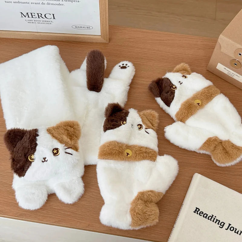 Kawaii Cat Scarf & Gloves