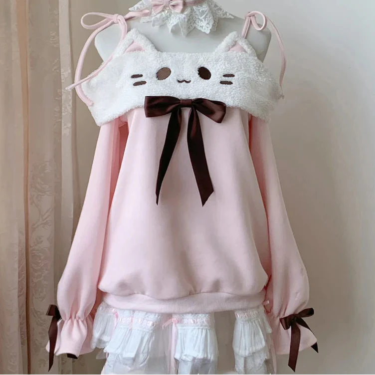 Kawaii Neko Off-Shoulder Shirt