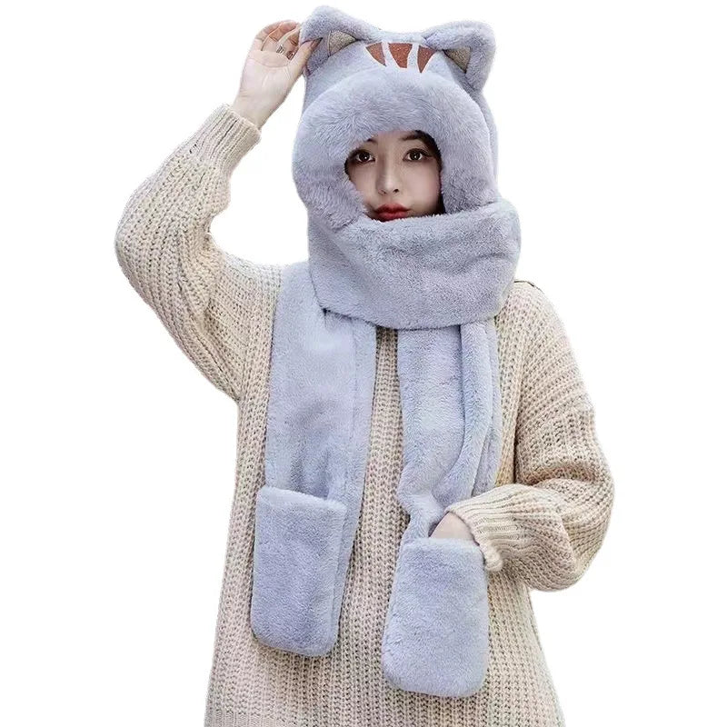 Kawaii Cat Winter Hat, Scarf, & Gloves Combo