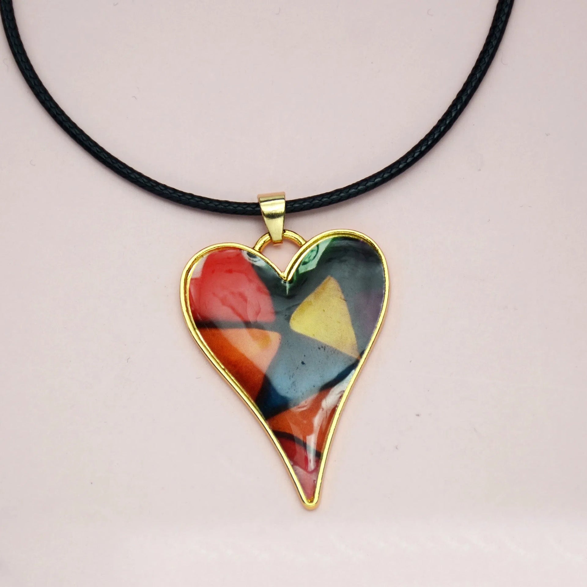Colored Loving Heart Gold Pendant Necklace