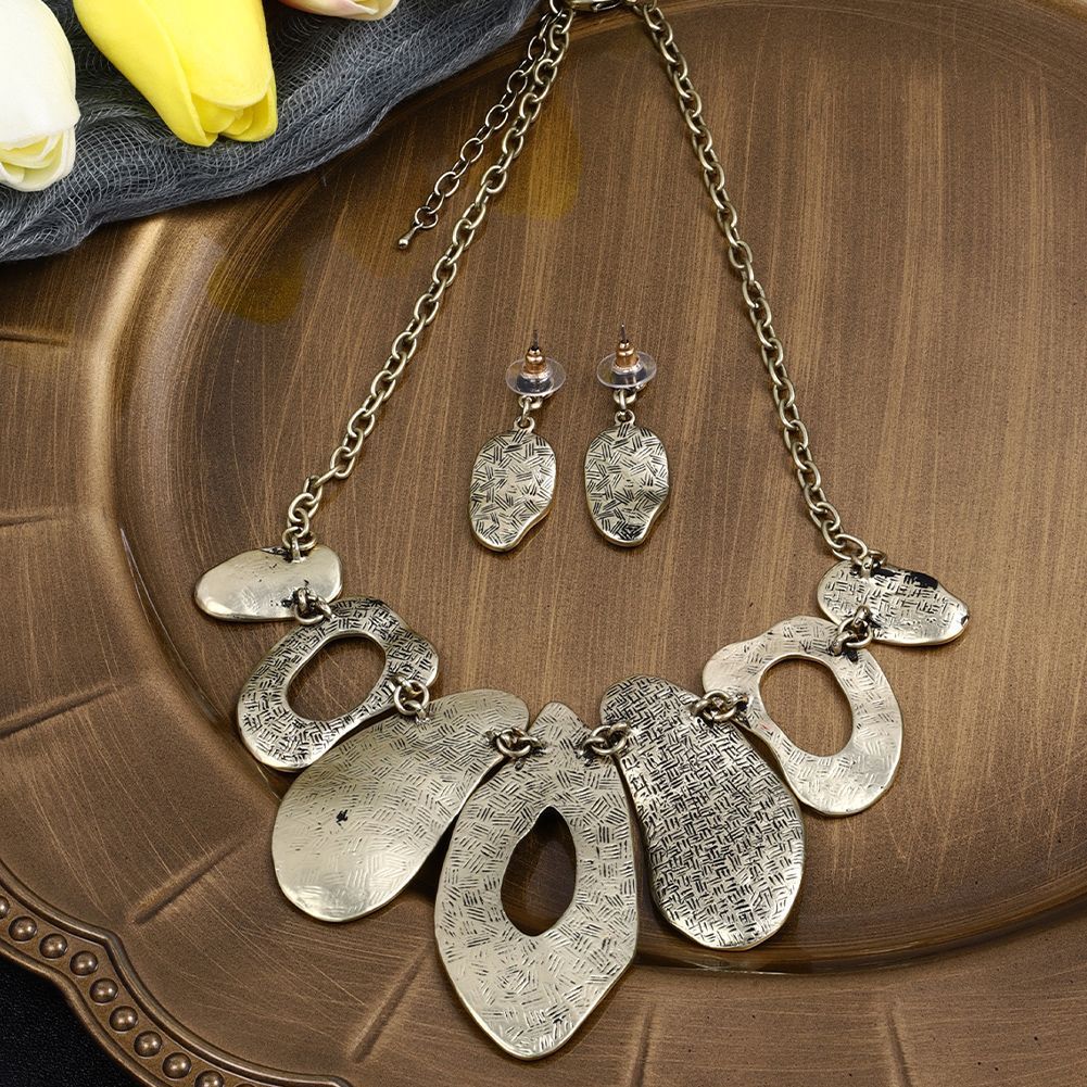 Alloy Geometric Irregular Oval Colorful Oil Necklace Hollow Design Women's Necklace Eardrop Set