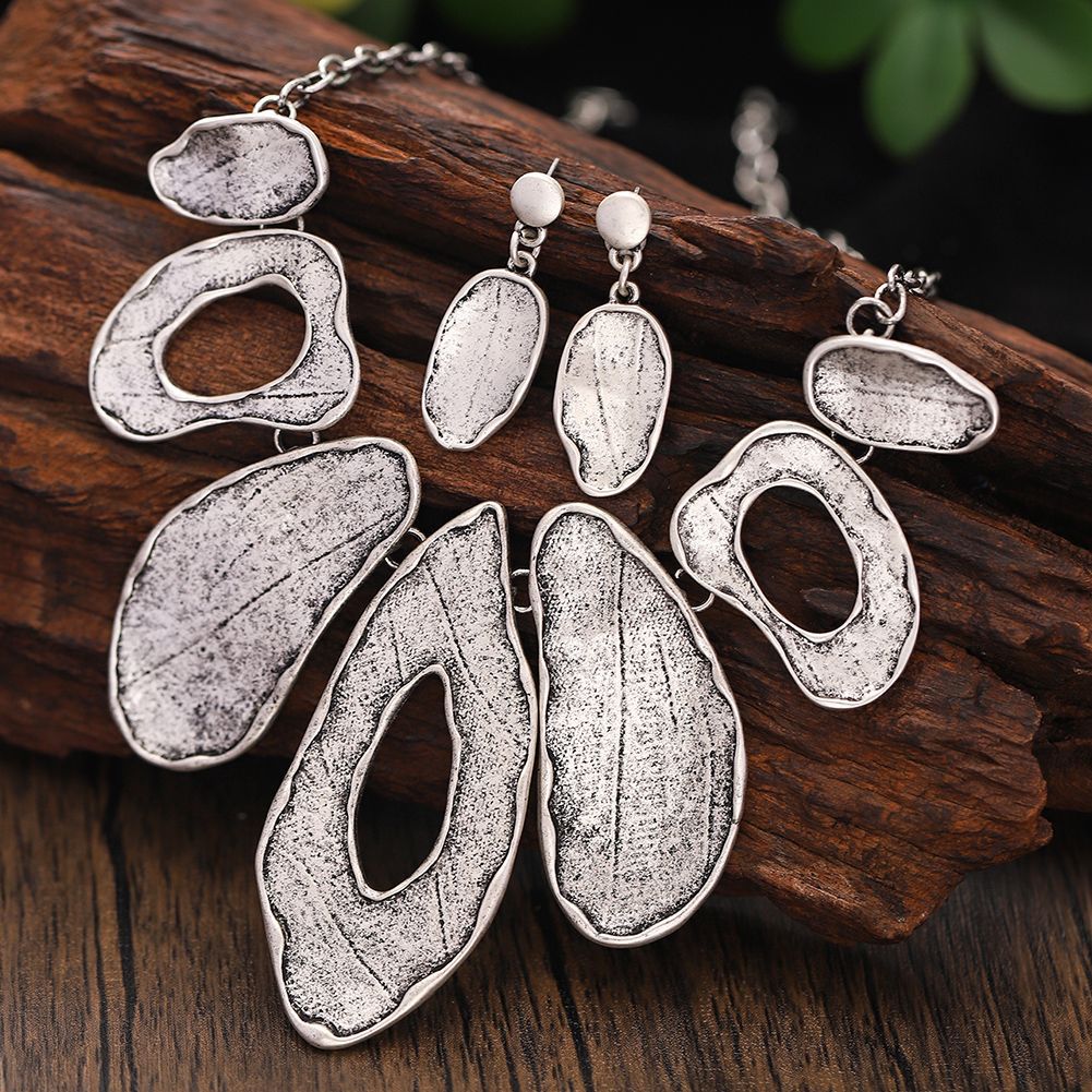 Alloy Geometric Irregular Oval Colorful Oil Necklace Hollow Design Women's Necklace Eardrop Set