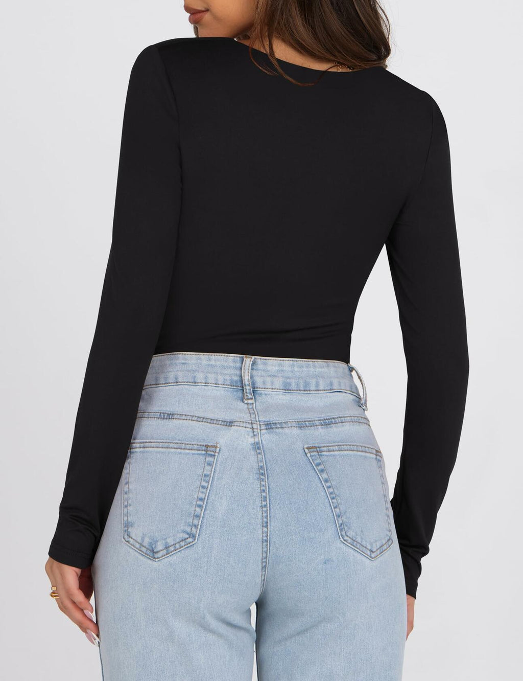 KEEPBEAUTY Womens Ruched Square Neck Long Sleeve Top Black Size L