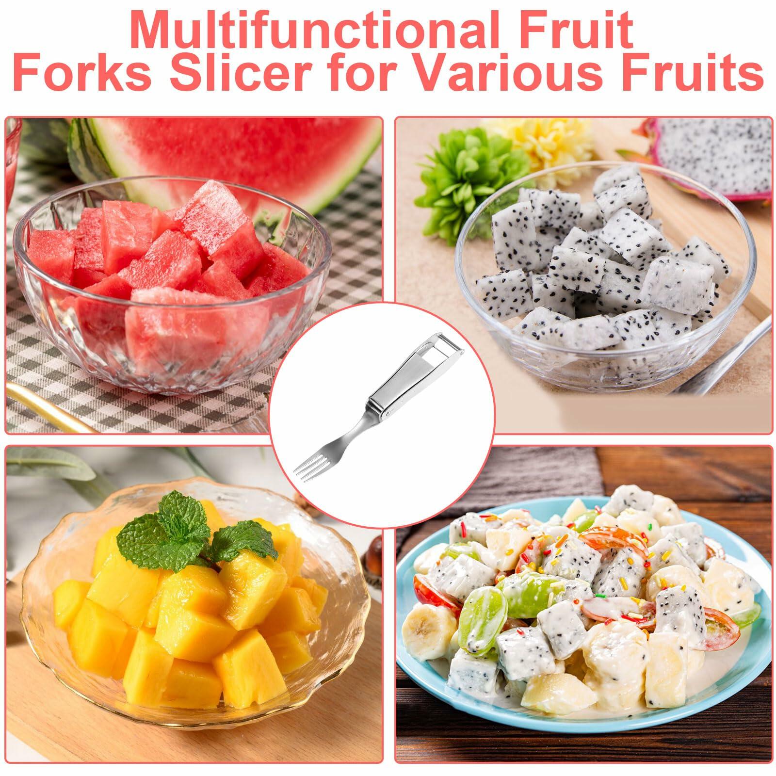 TAOTOP 2PCS Stainless Steel Watermelon Fork Slicer 2-in-1 Portable Silver