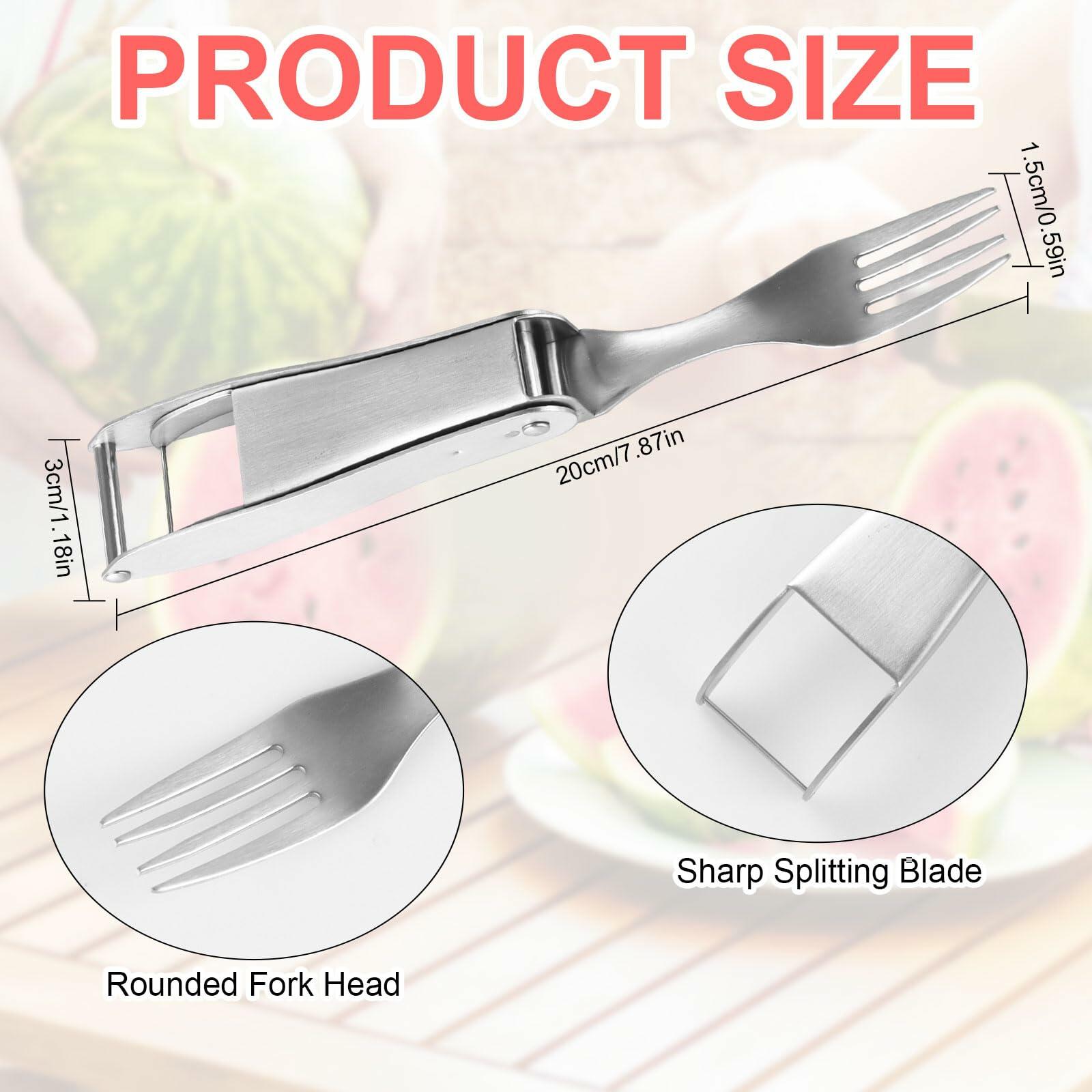 TAOTOP 2PCS Stainless Steel Watermelon Fork Slicer 2-in-1 Portable Silver
