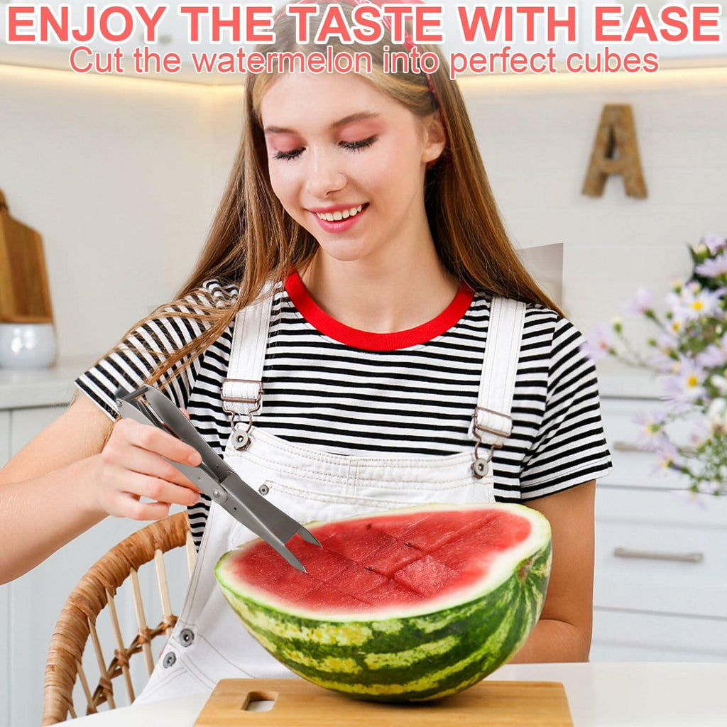 TAOTOP 2PCS Stainless Steel Watermelon Fork Slicer 2-in-1 Portable Silver