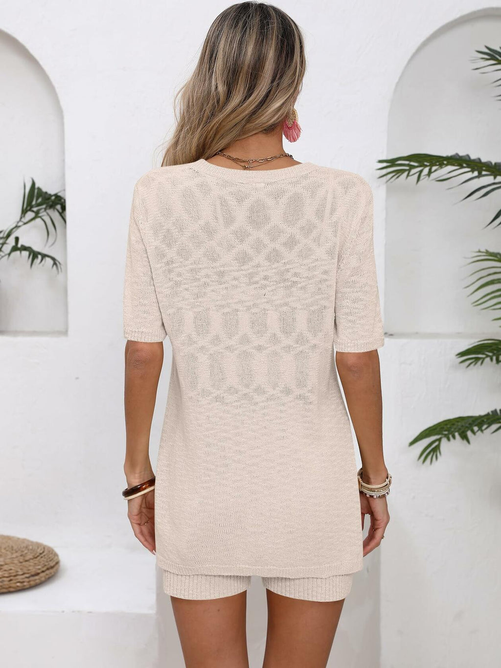 OUKODS Womens 2 Piece Summer Short Sleeve Top & Shorts Set Apricot Size S