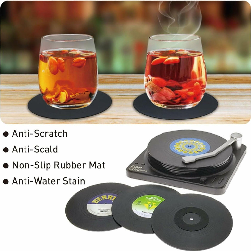 Sufcnire Retro Record Coasters with Vinyl Player Holder Set of 6 M2 Series