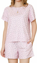 LYCY Womens Floral Print Pajamas Shorts Set Light Pink Floral Size M