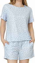 LYCY Womens Floral Print Pajama Shorts Set Light Blue Floral Size L