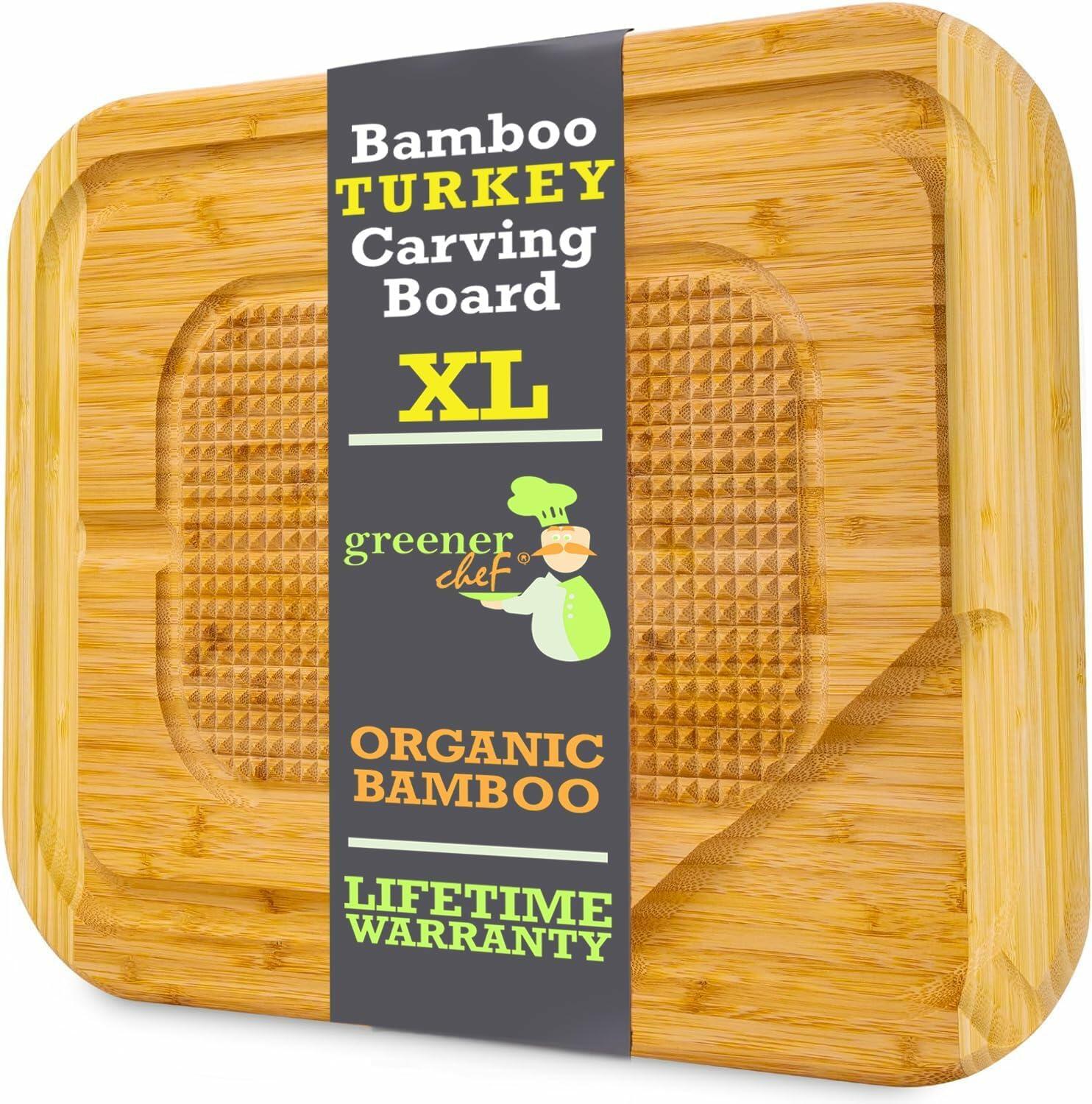 GREENER CHEF 18" XL Organic Turkey Carving Board Wooden Butcher Block