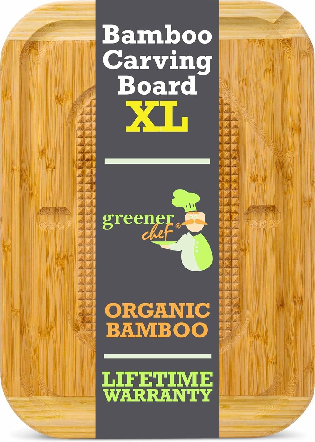 GREENER CHEF 18" XL Organic Turkey Carving Board Wooden Butcher Block