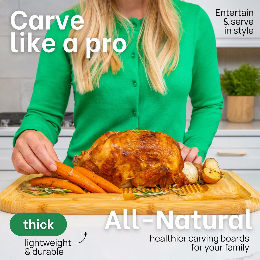 GREENER CHEF 18" XL Organic Turkey Carving Board Wooden Butcher Block