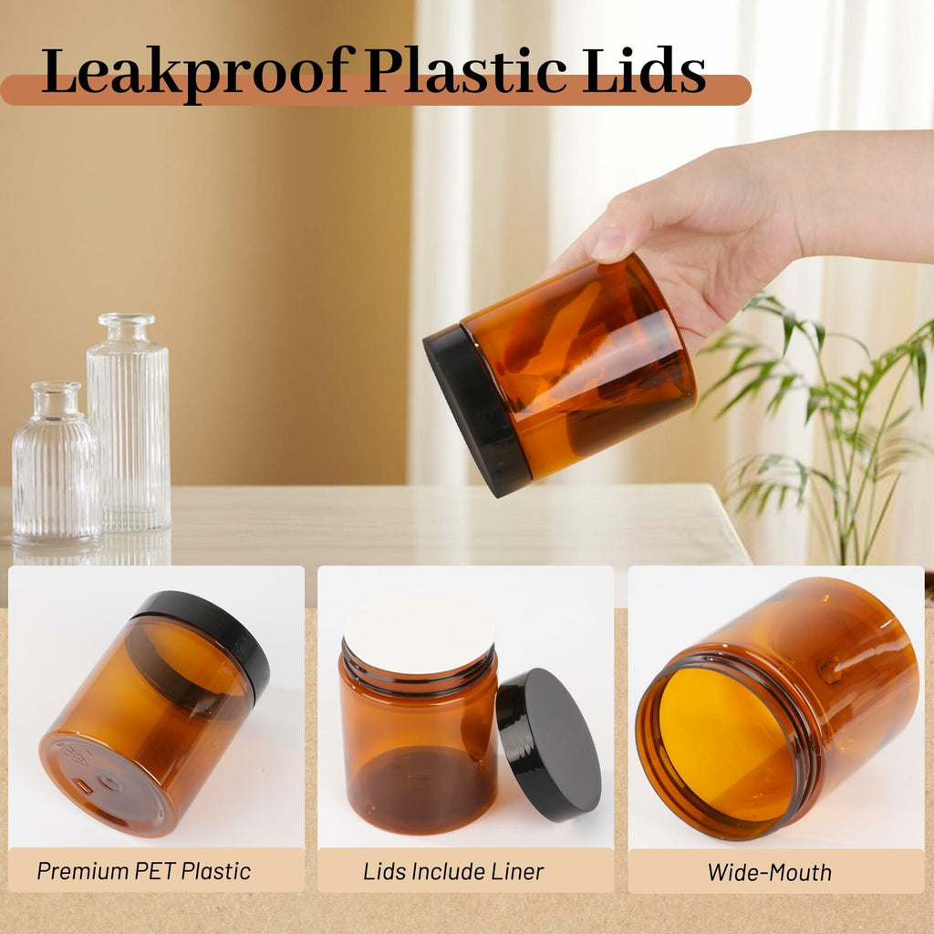 AuroTrends 8oz Amber Jars 6-Pack with Lids for Creams, Candles & DIY