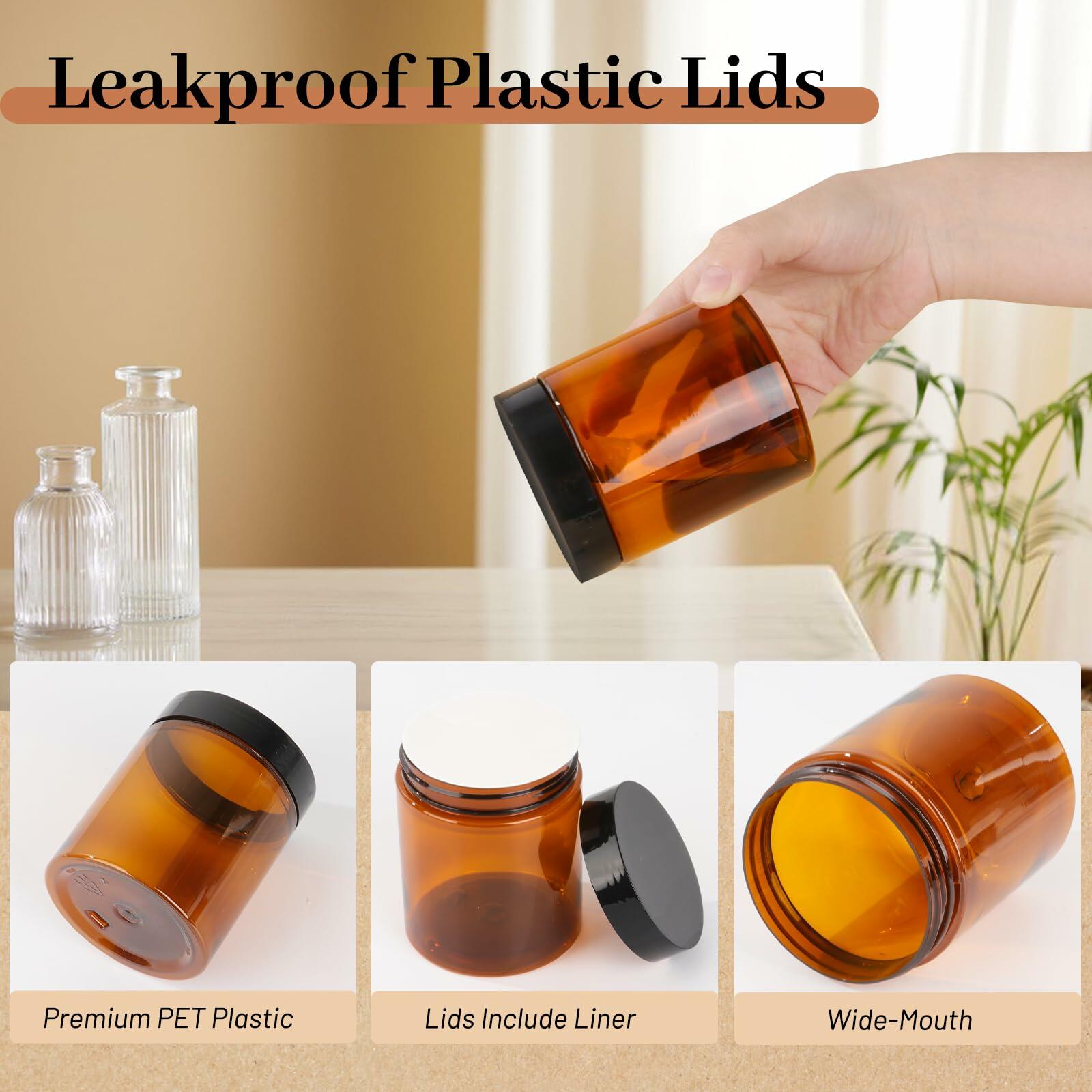 AuroTrends 8oz Amber Jars 6-Pack with Lids for Creams, Candles & DIY