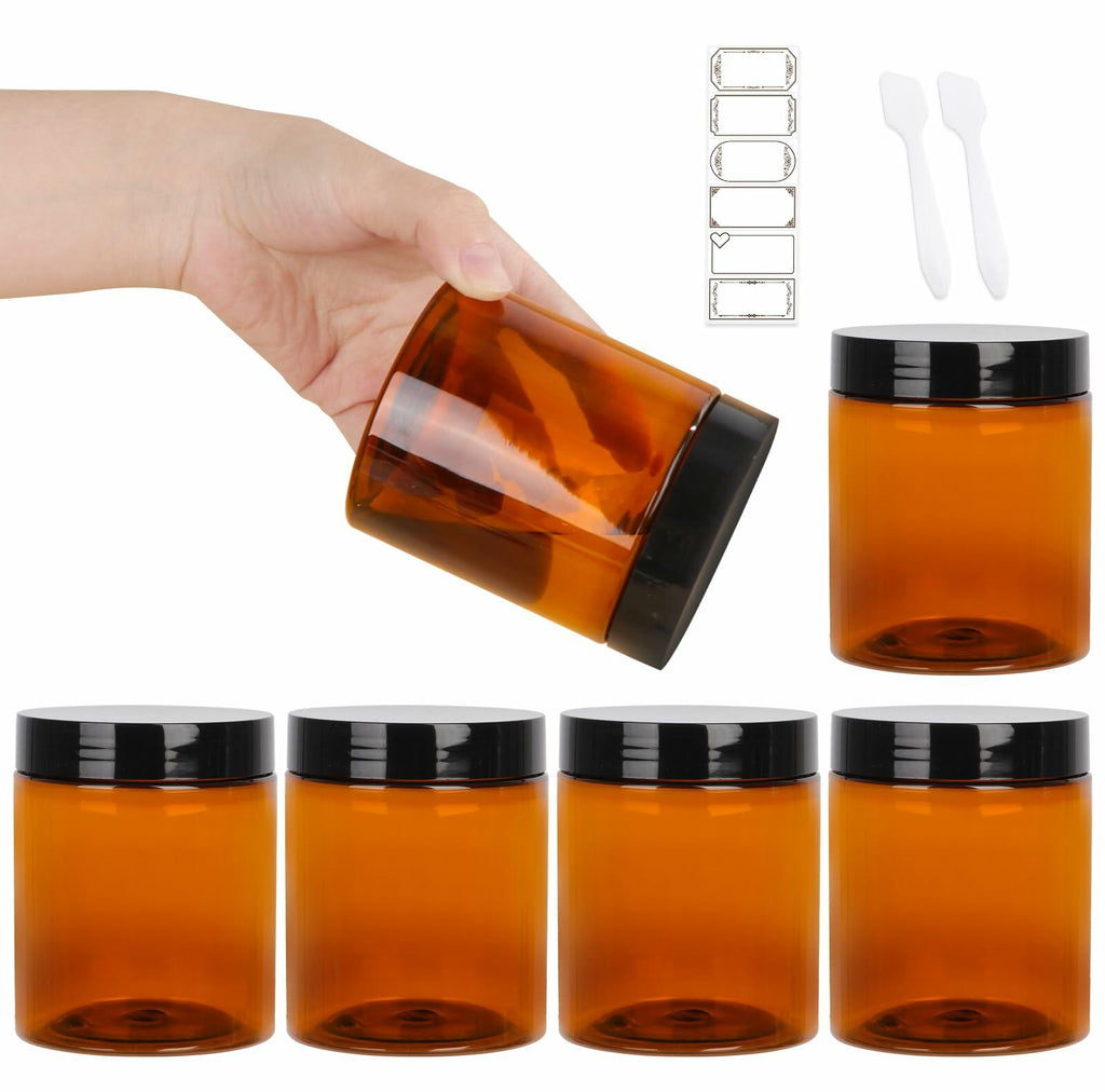 AuroTrends 8oz Amber Jars 6-Pack with Lids for Creams, Candles & DIY