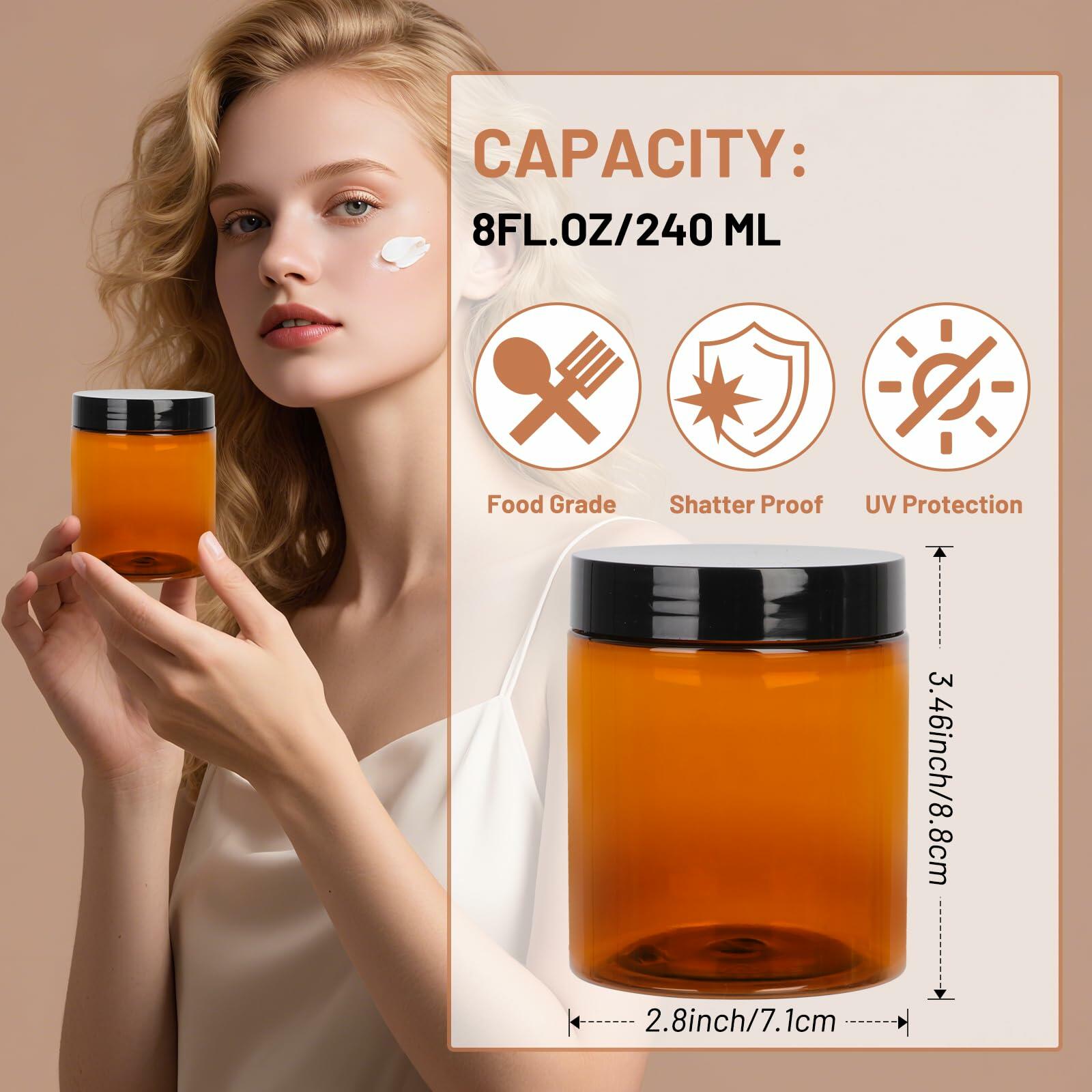 AuroTrends 8oz Amber Jars 6-Pack with Lids for Creams, Candles & DIY