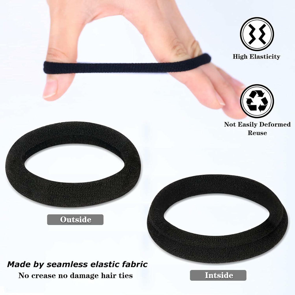 50PCS Black Cotton Hair Ties for Women & Girls Soft Stretchy Ponytail Holders