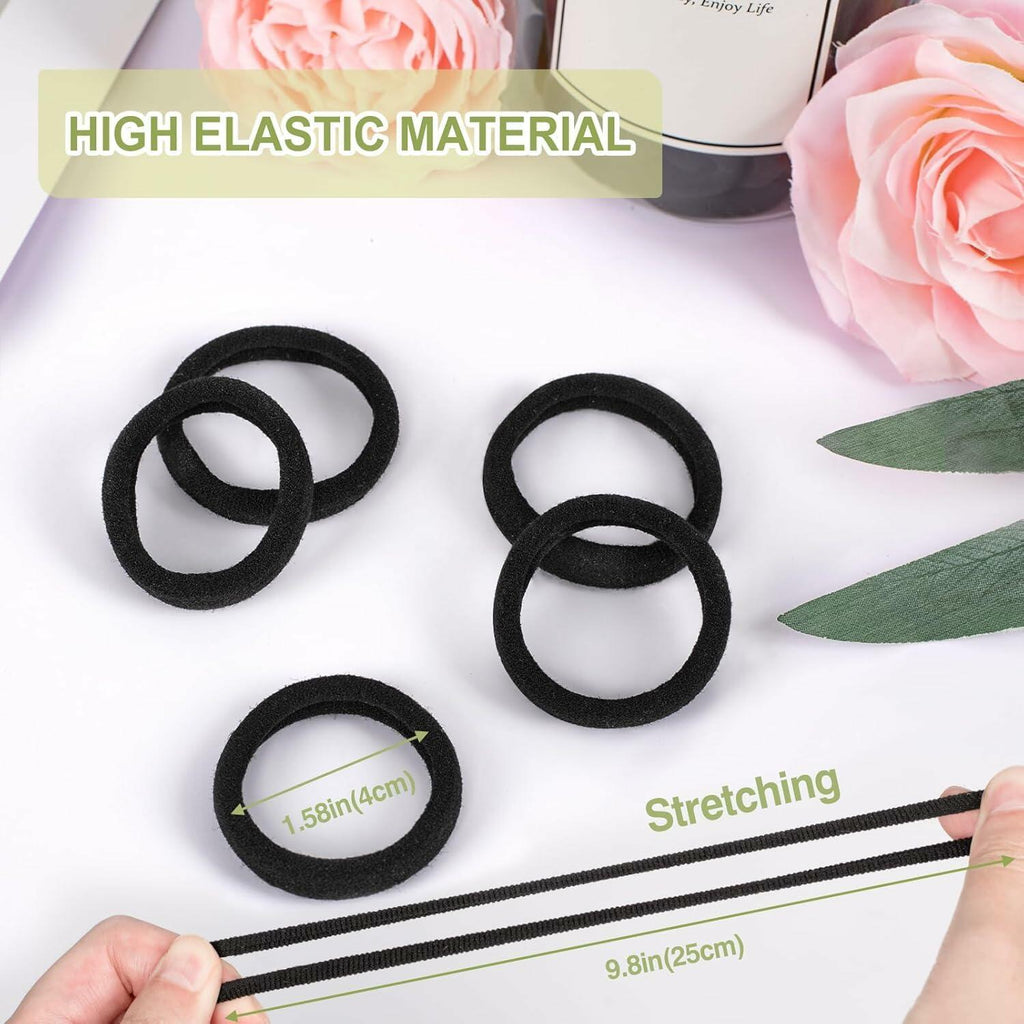 50PCS Black Cotton Hair Ties for Women & Girls Soft Stretchy Ponytail Holders