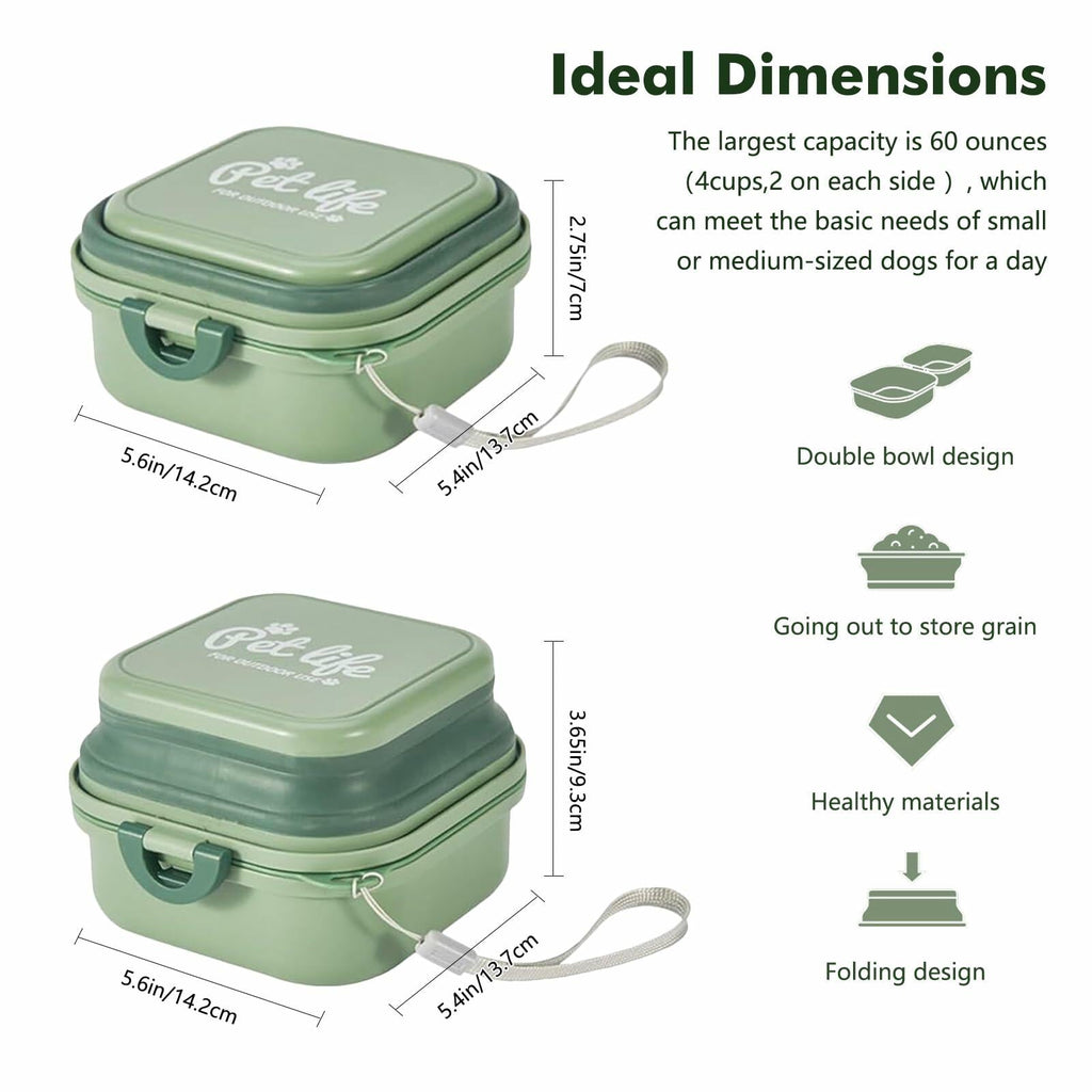 Collapsible Dog Bowl w/ Lid Travel Food Water Bowl 2-in-1 Portable 60oz