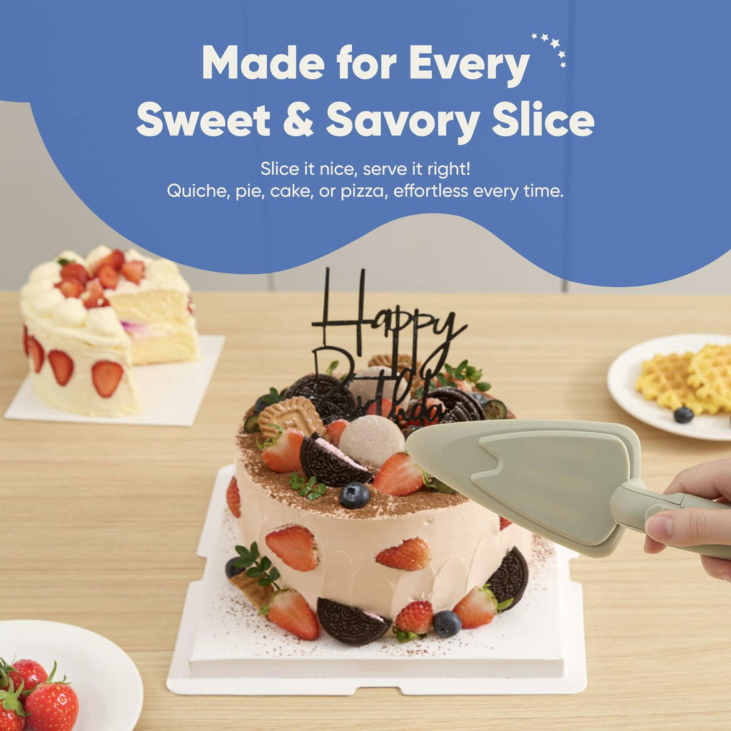 Chef's Path Easy Release Cake & Pie Server Lift-and-Serve Sage Green